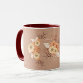 Autumn Bloom – Warm Beige & Orange Floral Art Mok (Voorkant links)
