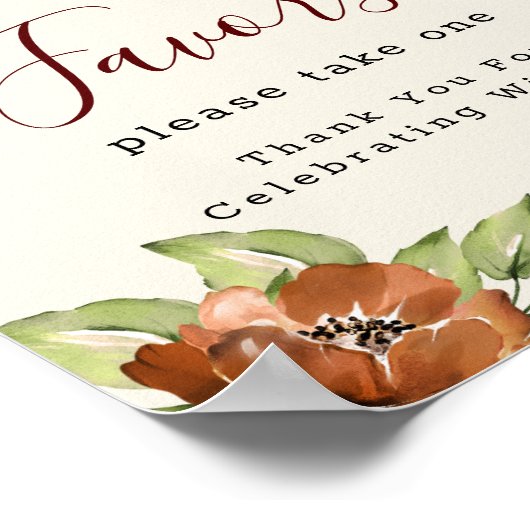 Autumn Blooming Floral Maroon Favors Sign Poster (Hoek)