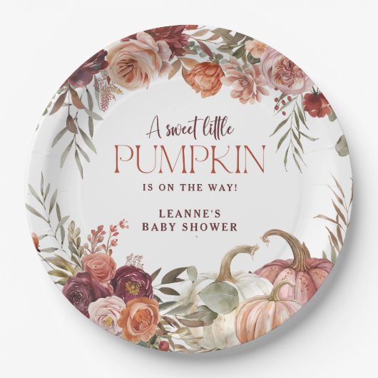 Autumn Blooms 'a little pumpkin' Baby Shower Papieren Bordje (Voorkant)