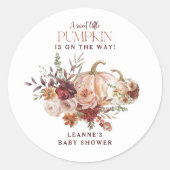 Autumn Blooms 'a little pumpkin' Baby Shower Ronde Sticker (Voorkant)