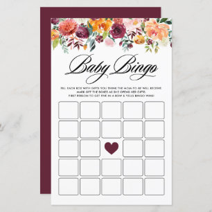 Autumn Blooms Baby shower Bingo Game Kaart
