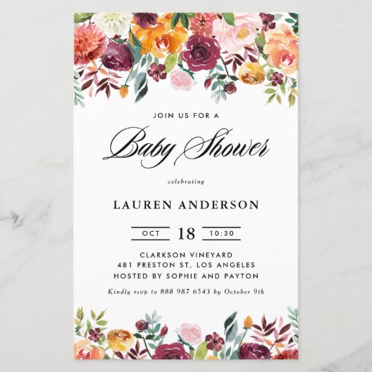 Autumn Blooms Garland Baby shower Invitation (Voorkant)