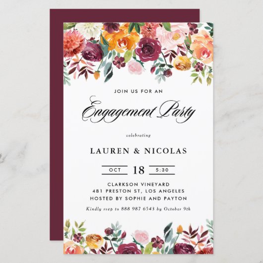 Autumn Blooms Garland Engagement Party Invitation (Voorkant / Achterkant)