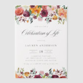 Autumn Blooms Garland Floral Celebration of Life Vellum Uitnodigingen (Voorkant)