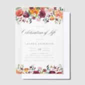 Autumn Blooms Garland Floral Celebration of Life Vellum Uitnodigingen (Offset)