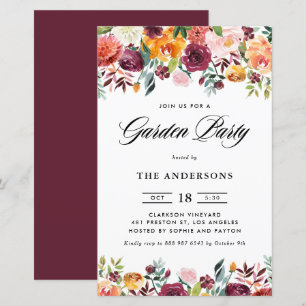 Autumn Blooms Garland Garden Party Uitnodiging
