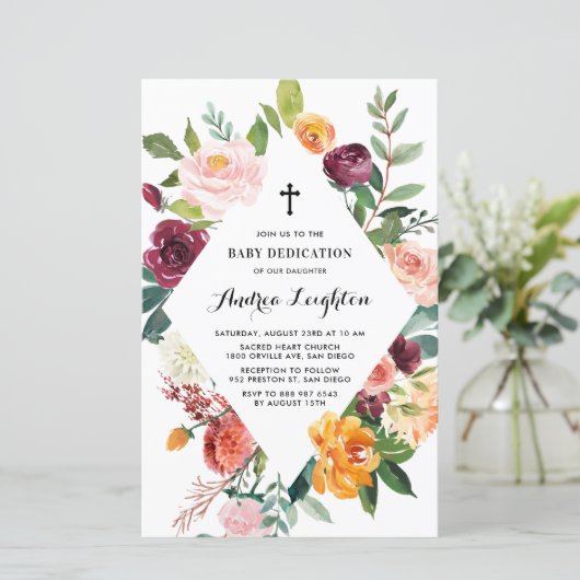 Autumn Blooms Lijst Baby Dedication Invitation (Staand voorkant)