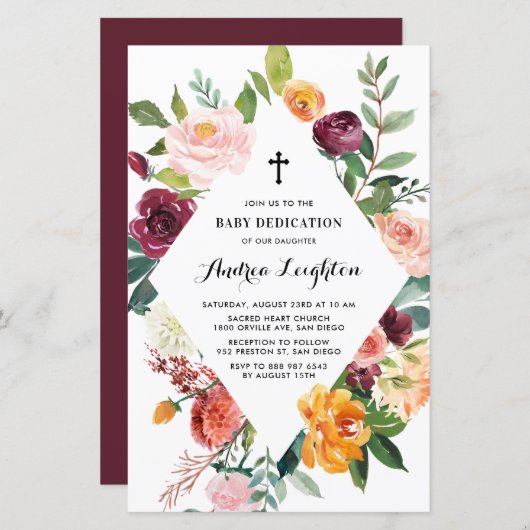 Autumn Blooms Lijst Baby Dedication Invitation (Voorkant / Achterkant)