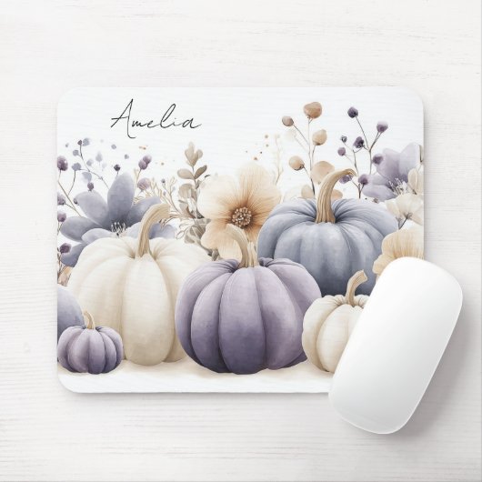 Autumn Blue and Beige Pumpkins and Flowers  Muismat (Met muis)