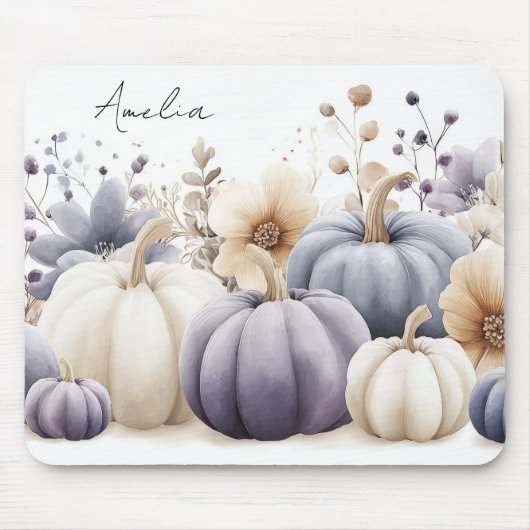 Autumn Blue and Beige Pumpkins and Flowers  Muismat (Voorkant)