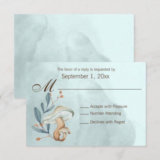 Autumn Blue Mushrooms RSVP Kaartje (Voorkant / Achterkant)
