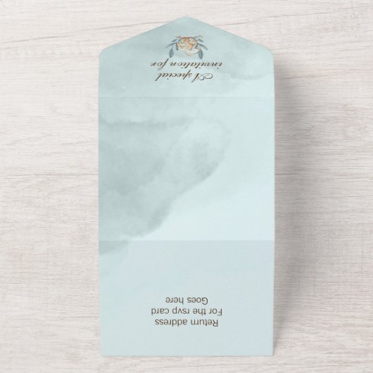 Autumn Blue Pumpkin en Ginkgo Wedding All In One Uitnodiging (Buitenkant)