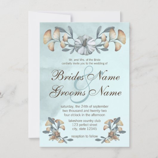 Autumn Blue Pumpkin en Ginkgo Wedding Kaart (Voorkant)