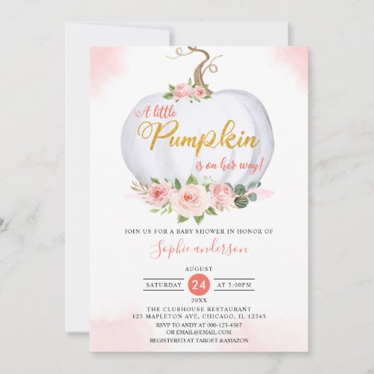 Autumn Blush Een kleine pompoen Herfst Baby shower Kaart (Voorkant)
