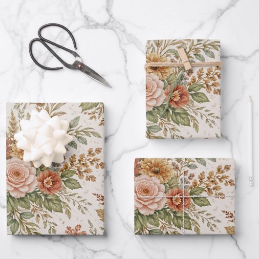 Autumn Blush Garden Floral Pattern Inpakpapier Vel (Voorkant)