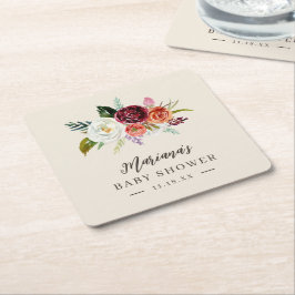 Autumn Boho bloeit gepersonaliseerd Baby shower Kartonnen Onderzetters