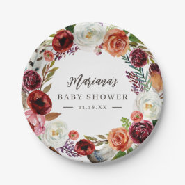 Autumn Boho bloeit gepersonaliseerd Baby shower Papieren Bordje