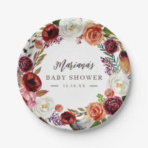 Autumn Boho bloeit gepersonaliseerd Baby shower Papieren Bordje