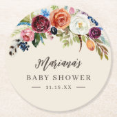 Autumn Boho bloeit gepersonaliseerd Baby shower Ronde Kartonnen Onderzetter (Voorkant)