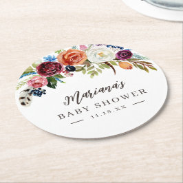 Autumn Boho bloeit gepersonaliseerd Baby shower Ronde Kartonnen Onderzetter