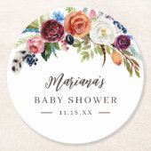 Autumn Boho bloeit gepersonaliseerd Baby shower Ronde Kartonnen Onderzetter (Voorkant)