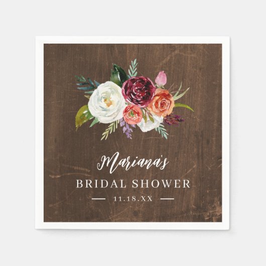 Autumn Boho bloeit gepersonaliseerd Vrijgezellenfe Servet (Voorkant)