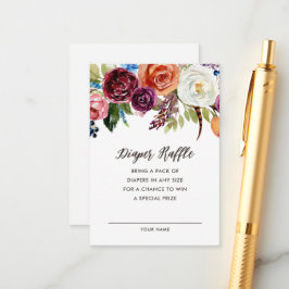 Autumn Boho Blooms Baby shower Diaper Raffle Kaart