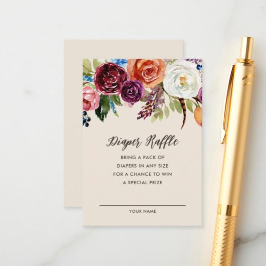 Autumn Boho Blooms Baby shower Diaper Raffle Kaart (Voorkant / Achterkant in situ)