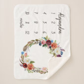 Autumn Boho Blooms Monogram Baby Milestone Foto Sherpa Deken (Voorkant)