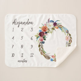 Autumn Boho Blooms Monogram Baby Milestone Foto Sherpa Deken