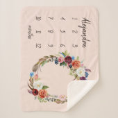 Autumn Boho Blooms Monogram Baby Milestone Foto Sherpa Deken (Voorkant)
