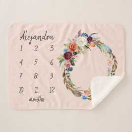 Autumn Boho Blooms Monogram Baby Milestone Foto Sherpa Deken