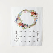 Autumn Boho Blooms Monogram Baby Milestone Foto Wandkleed (Voorkant)