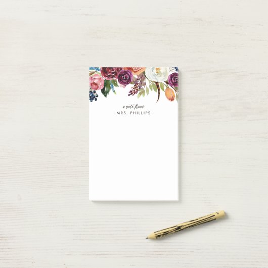Autumn Boho Blooms Personaliseerde leraar Post-it® Notes (Op bureau)