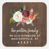 Autumn Boho Blooms Retouradreslabel Vierkante Sticker (Voorkant)