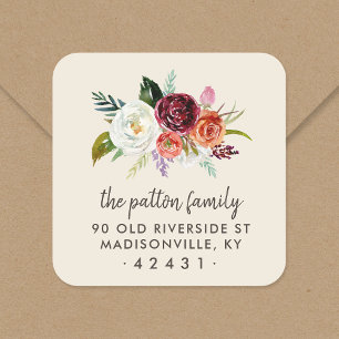 Autumn Boho Blooms Retouradreslabel Vierkante Sticker
