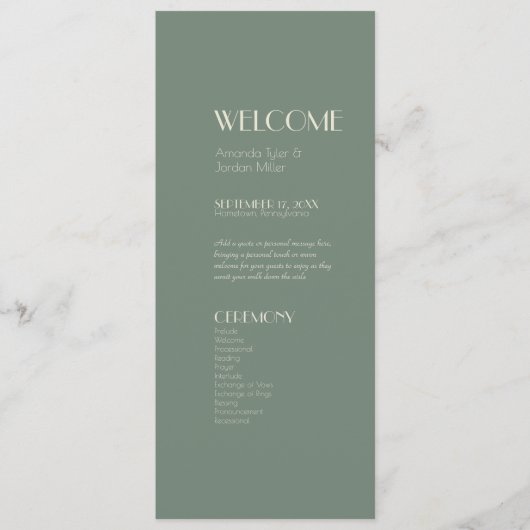 Autumn Boho Deco | Programma Sage Green Wedding Programmakaart (Voorkant)