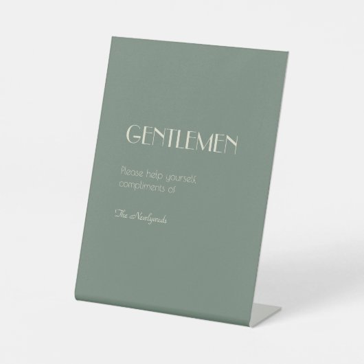 Autumn Boho Deco | Sage Green Gentlemen Bathroom Reclamebord Met Voetstuk (Voorkant)