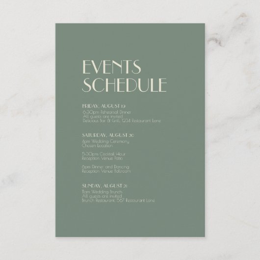 Autumn Boho Deco | Sage Green Wedding Schedule Informatiekaartje (Voorkant)