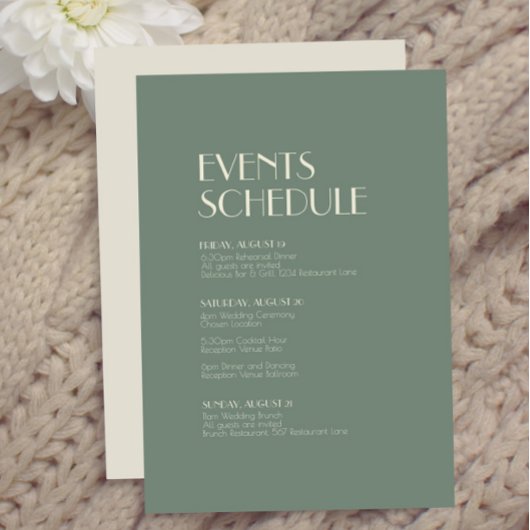 Autumn Boho Deco | Sage Green Wedding Schedule Informatiekaartje
