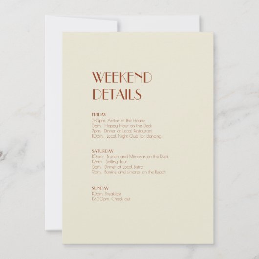 Autumn Boho Deco | Terracotta Bachelorette Weekend Kaart (Achterkant)