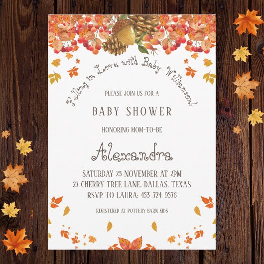 Autumn Boho Floral Falling in Love Baby shower Inv Kaart