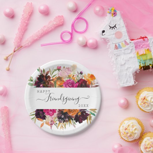 Autumn Boho Floral Friendsgiving Papieren Bordje (Feest)