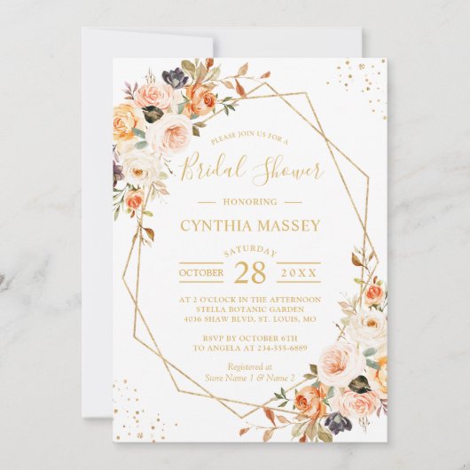 Autumn Boho Floral Gold Geometric Vrijgezellenfees Kaart (Voorkant)