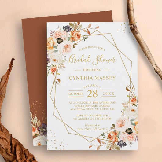 Autumn Boho Floral Gold Geometric Vrijgezellenfees Kaart