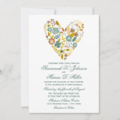 Autumn Boho Floral Heart Fall Wedding Invitations Kaart (Voorkant)