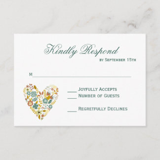 Autumn Boho Floral Heart Fall Wedding RSVP kaarten Kaartje