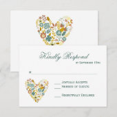 Autumn Boho Floral Heart Fall Wedding RSVP kaarten Kaartje (Voorkant / Achterkant)