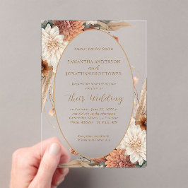 Autumn Boho Floral Oval Border Wedding | Acryl Uitnodigingen
