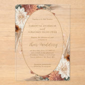 Autumn Boho Floral Oval Border Wedding | Acryl Uitnodigingen (Voorkant)
